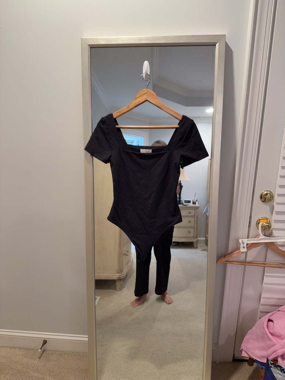 Babaton Contour Square Neck Short Sleeve Bodysuit Black Size M